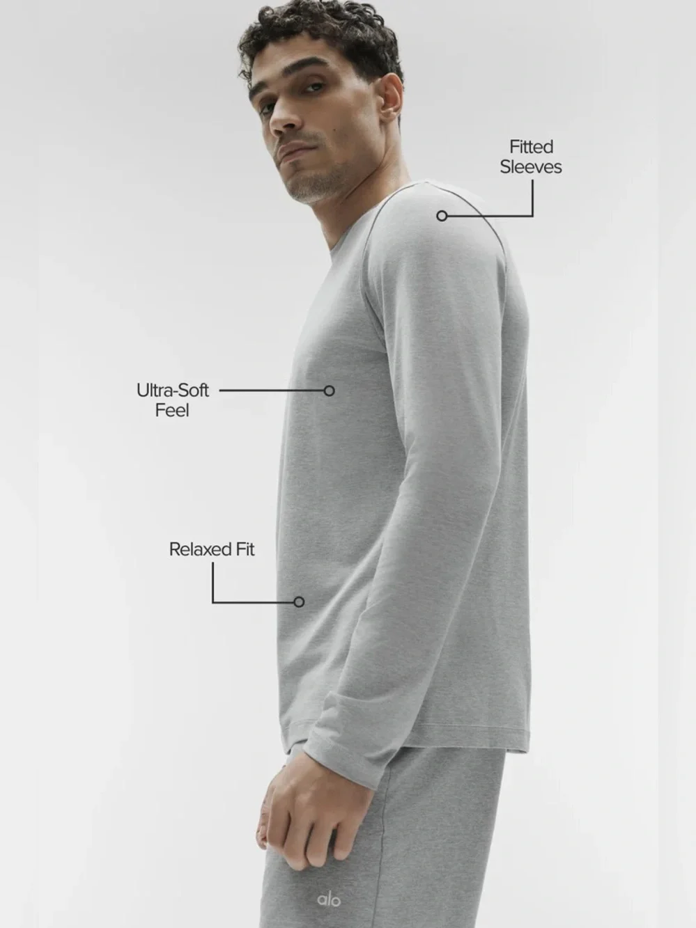 ALO Yoga Men’s Conquer Reform Crewneck LongSleeve Athletic Heather Grey Size M